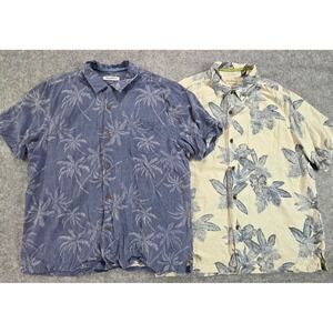 LOT of 2 -Tommy Bahama Shirt Mens XL Blue 100% Silk Floral Hawaiian Aloha Casual